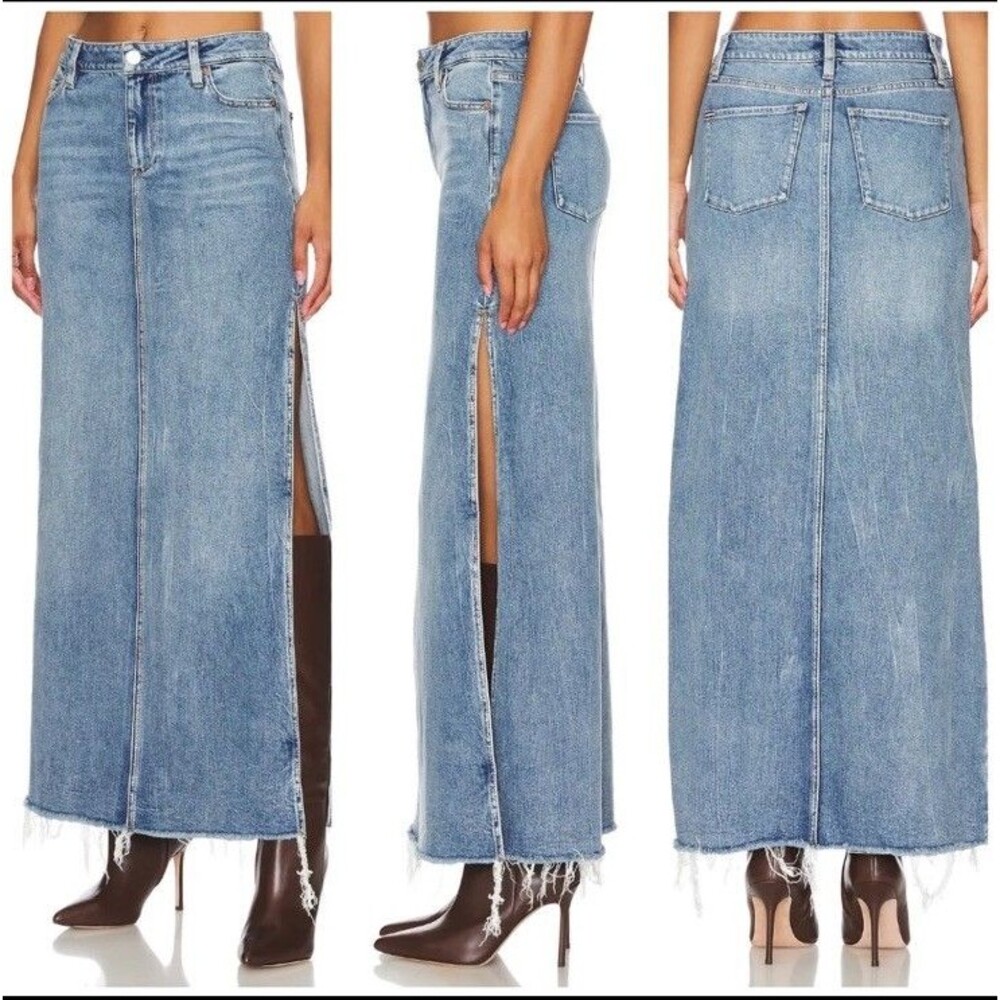 Alice + Olivia Light Blue Denim Maxi Skirt with Side Slit